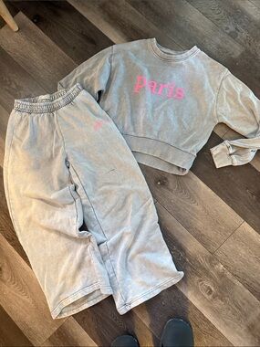 Zara Gray Sweat Set with Pink 'Paris' Logo